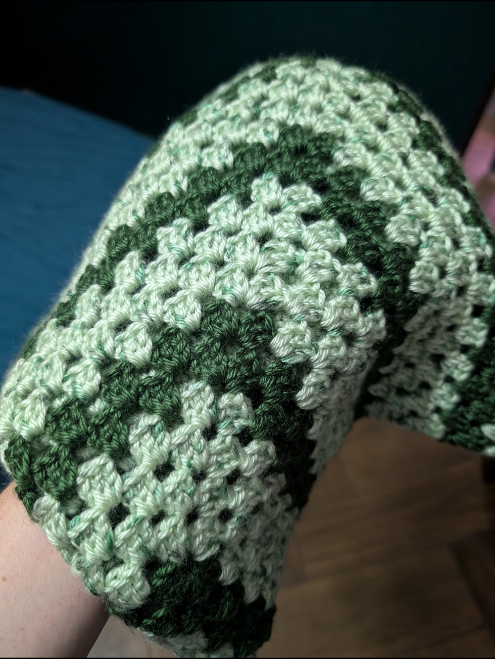Handmade Crochet Granny Square Baby Lap Blanket in Light and Dark Green